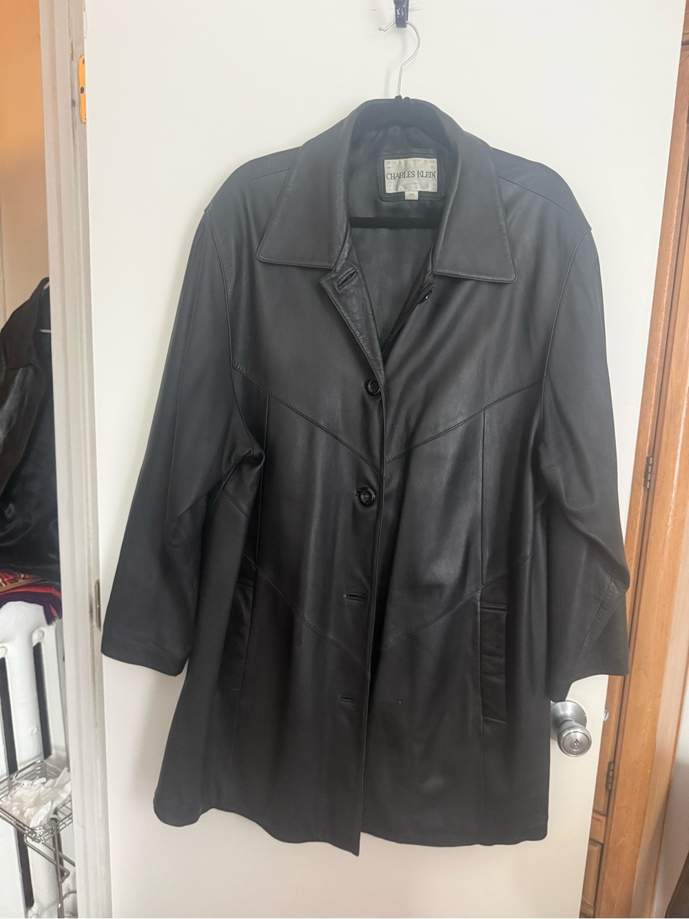 Charles Klein Black Leather Button-Front Jacket